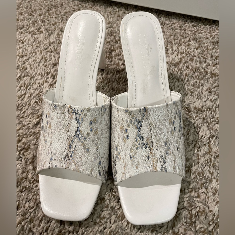 Faux Snakeskin Heeled Mules